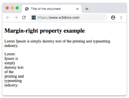 Un párrafo con un margen derecho de 400px que se muestra más estrecho que el texto circundante