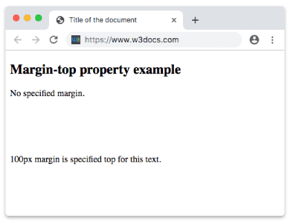 Ejemplo de la propiedad CSS margin-top que muestra 100px de espacio sobre un párrafo
