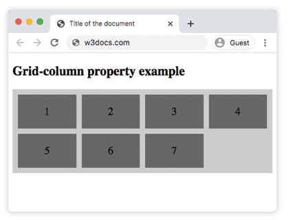 Propiedad CSS grid-column: la caja 6 abarca las columnas 2 a 4 en una cuadrícula