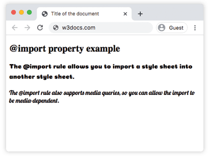 Dos párrafos estilizados con Google Fonts importadas mediante la regla CSS @import