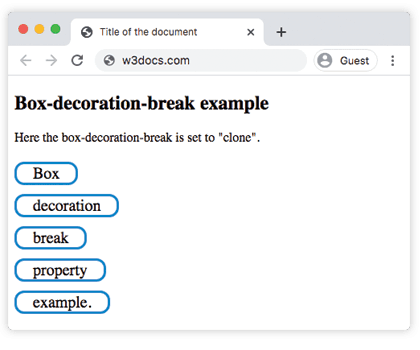 Propiedad CSS box-decoration-break con el valor clone