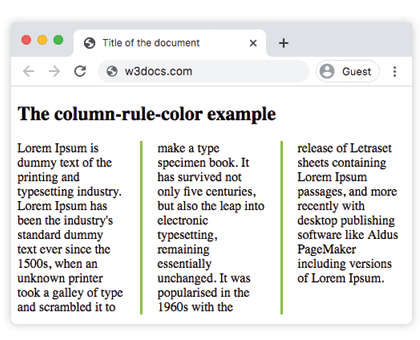 Propiedad CSS column-rule-color con un valor hexadecimal