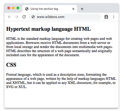ejemplo de la etiqueta section