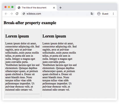 Valores de la propiedad CSS break-before